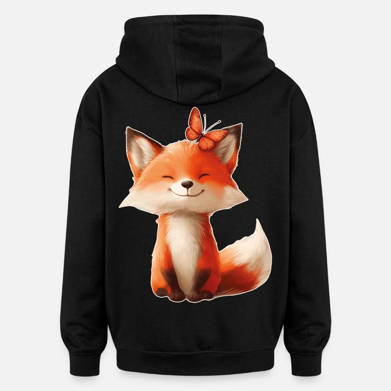 Renard avec papillon - Sweat à capuche oversize unisexe - noir