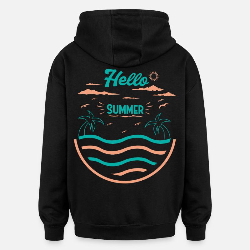 Summer Palm Tree Beach Design - Oversized Unisex Hoodie - black