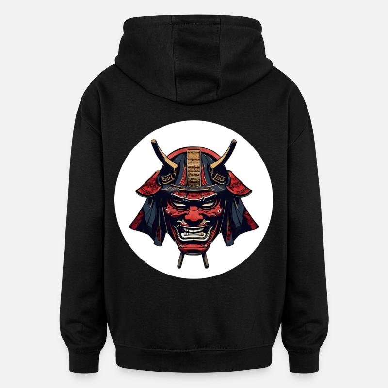 Roter Oni Dämonenhelm - Oversized Unisex Hoodie - Schwarz