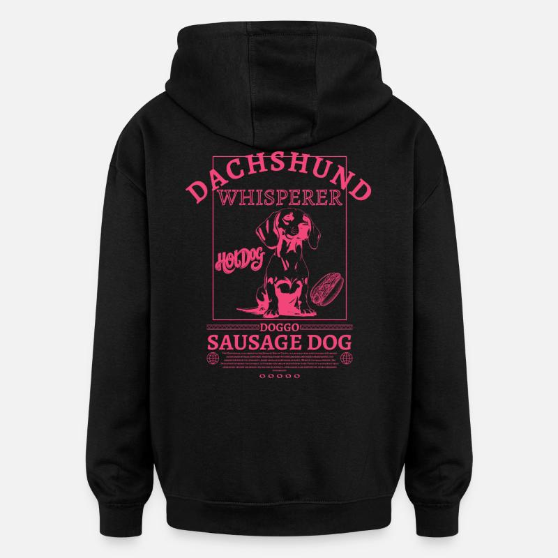 Dachshund_Whisperer_backprint_pink - Sweat à capuche oversize unisexe - noir