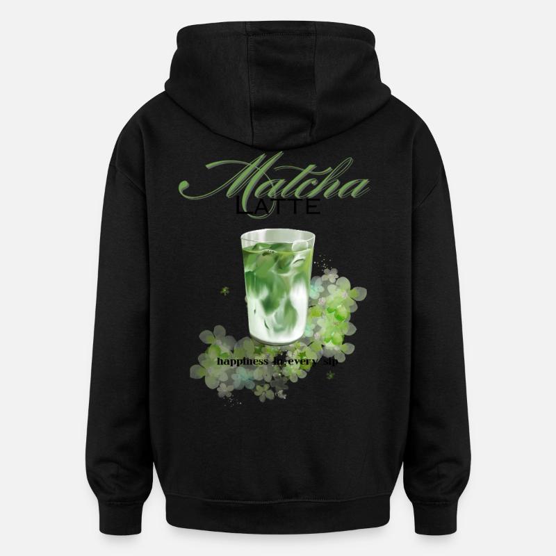 Matcha Latte Bonheur Matcha Glacé - Sweat à capuche oversize unisexe - noir