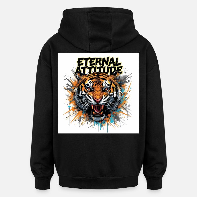 Pose du Tigre Éternel - Sweat à capuche oversize unisexe - noir