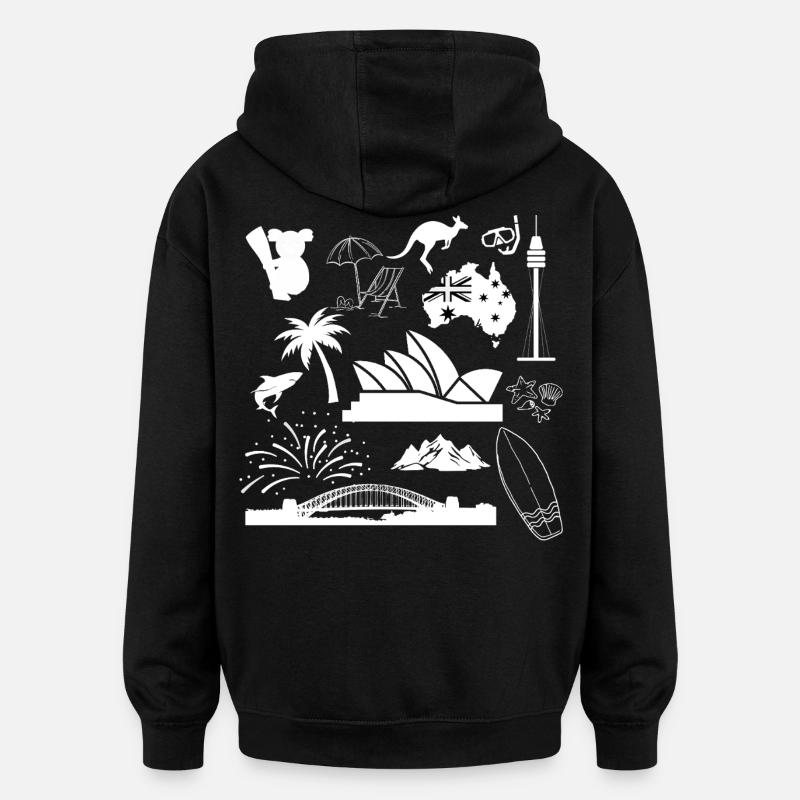 Sydney en symboles (blanc) - Sweat à capuche oversize unisexe - noir