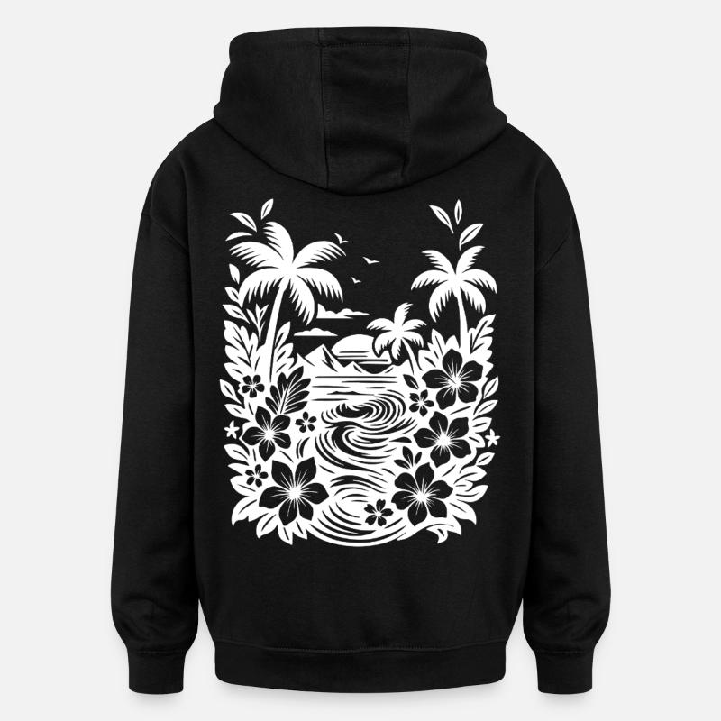 Blanc de plage - Sweat à capuche oversize unisexe - noir