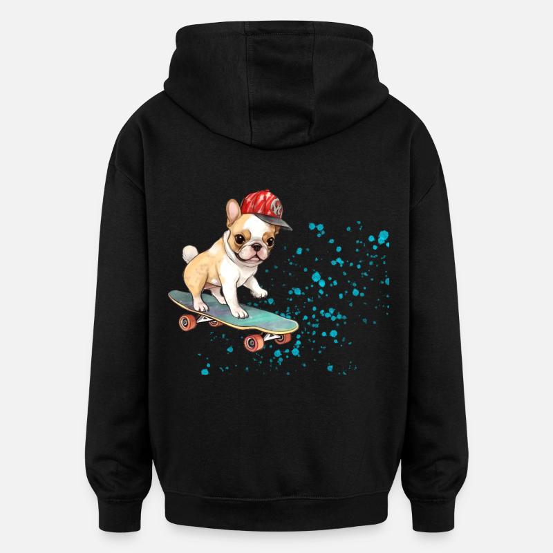 Bouledogue à roulettes avec casquette - Sweat à capuche oversize unisexe - noir