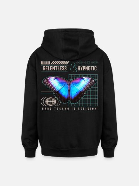 Hard Techno Papillon – Rave-Band Techno-Festival - Oversized Unisex Hoodie - Schwarz
