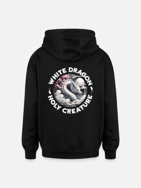 White Dragon: Holy Creature - Oversized Unisex Hoodie - black