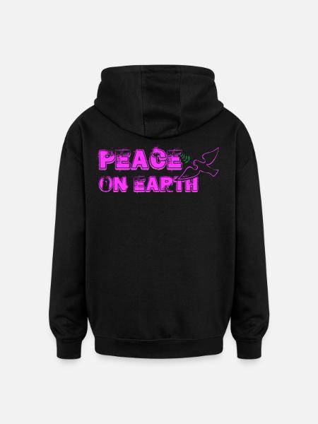 Peace on Earth with Bird pink - Oversized Unisex Hoodie - black