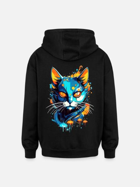 Bunte Weltraumkatze - Oversized Unisex Hoodie - Schwarz