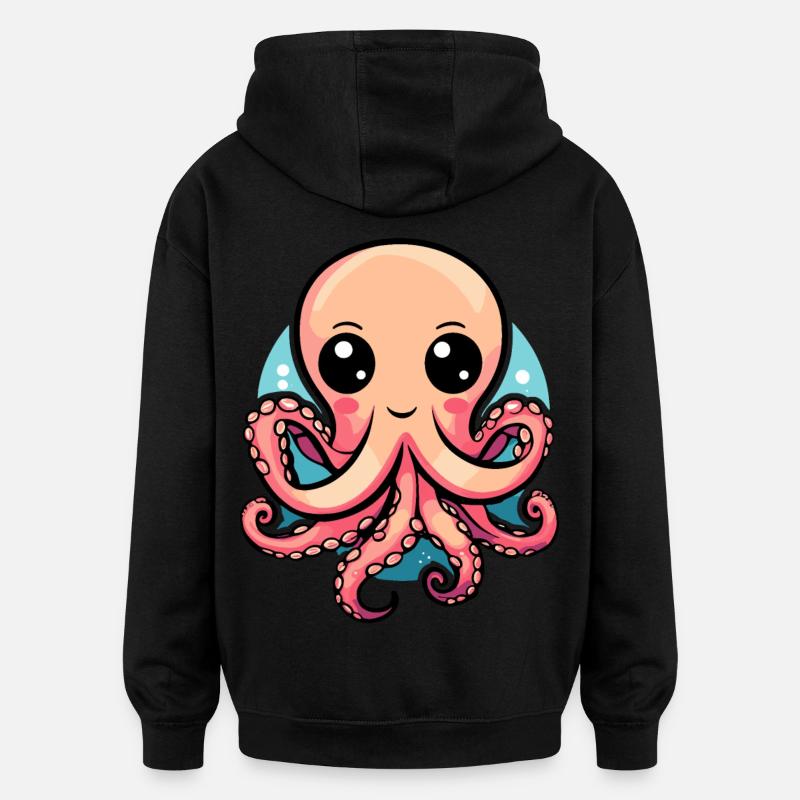 Mignon pieuvre kawaii - Sweat à capuche oversize unisexe - noir