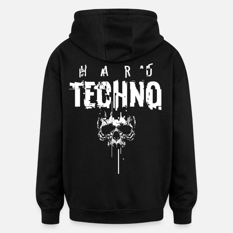 HARD TECHNO Skull Glitch - Oversized Unisex Hoodie - black