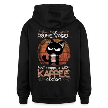 Der frühe Vogel bringt besser Kaffee mit - Oversized Unisex Hoodie - Schwarz - Hinten - Noah (186cm)