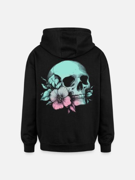Pastel Skull with Flower & Style - Oversized Unisex Hoodie - black