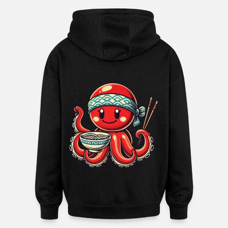 Nouilles Ramen Japonaises Anime Octopus - Sweat à capuche oversize unisexe - noir