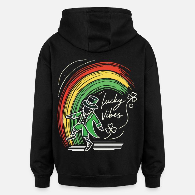 Saint-Patrick Lucky Vibes Arc-en-ciel - Sweat à capuche oversize unisexe - noir