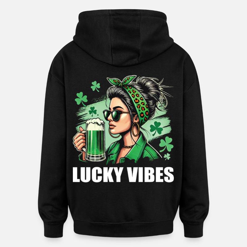 Saint-Patrick : style Lucky Vibes - Sweat à capuche oversize unisexe - noir