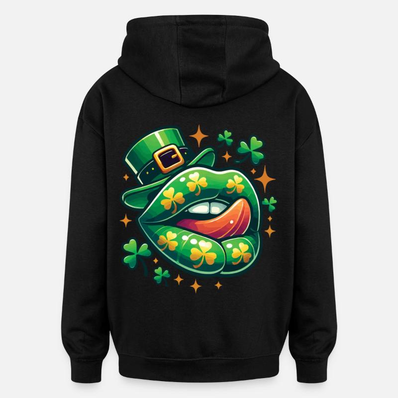 Saint-Patrick Funny Clover Lips - Sweat à capuche oversize unisexe - noir