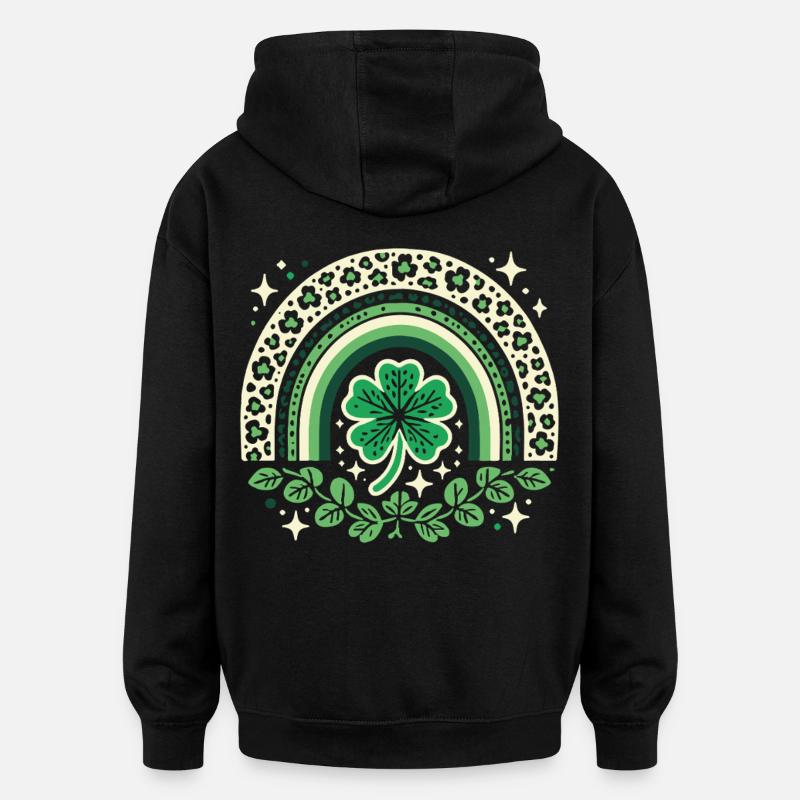 Saint-Patrick trèfle arc-en-ciel design - Sweat à capuche oversize unisexe - noir