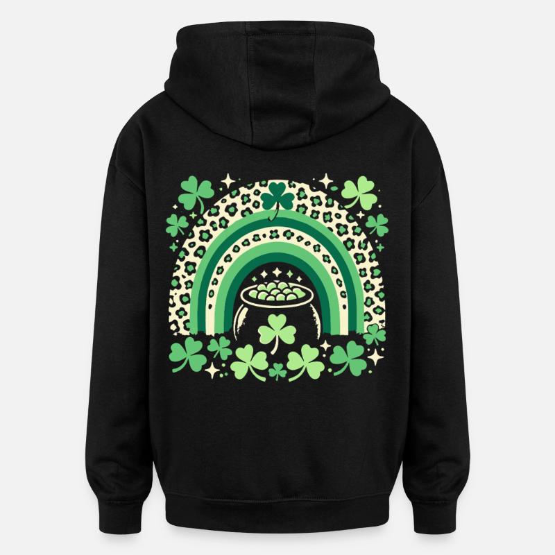 Saint-Patrick arc-en-ciel trèfle chance - Sweat à capuche oversize unisexe - noir