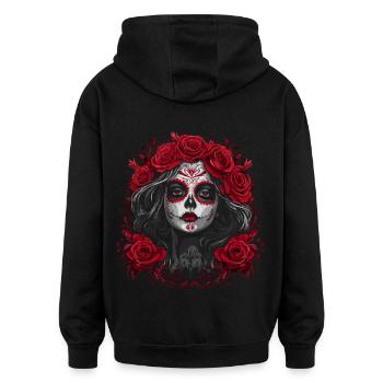 Elegante Catrina - Roten Rosen Dia de los Muertos - Oversized Unisex Hoodie - Schwarz - Hinten - Noah (186cm)