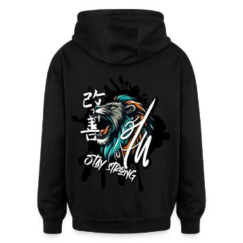 Einfach machen – Löwenpower für deinen Fokus - Oversized Unisex Hoodie - Schwarz - Hinten - Noah (186cm)