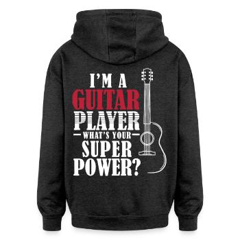 I am A Guitar Player - Oversized Unisex Hoodie - charcoal grey - Back - Noah (186cm)