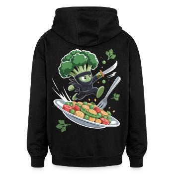 Broccoli Ninja in action - Oversized Unisex Hoodie - black - Back - Noah (186cm)