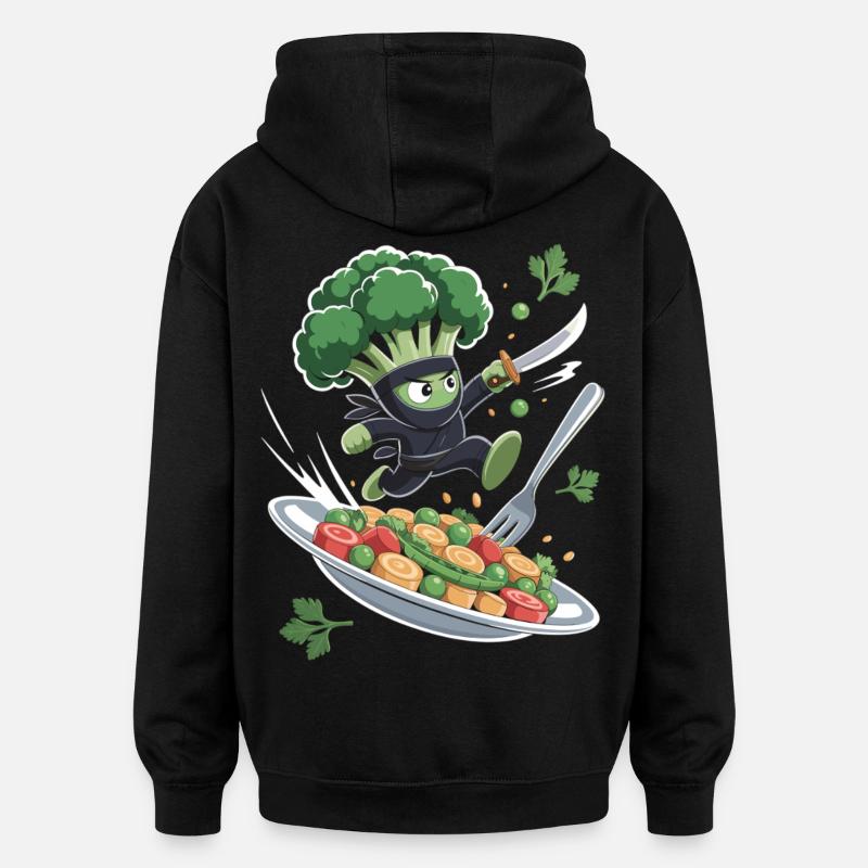 Brocoli Ninja en action - Sweat à capuche oversize unisexe - noir