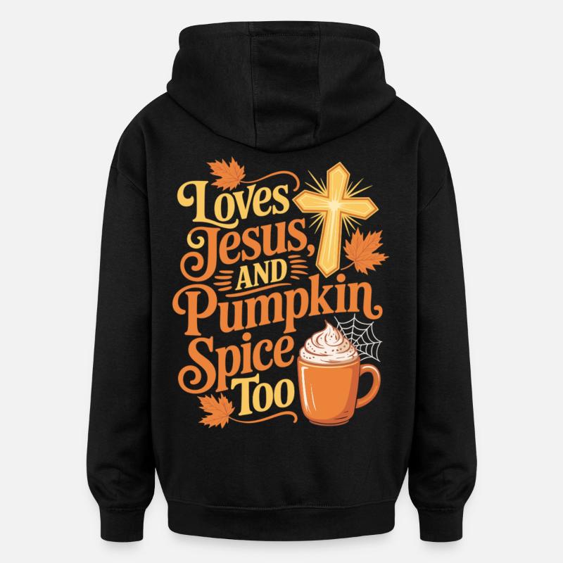 Chemise Jésus et Citrouille Épice - Sweat à capuche oversize unisexe - noir