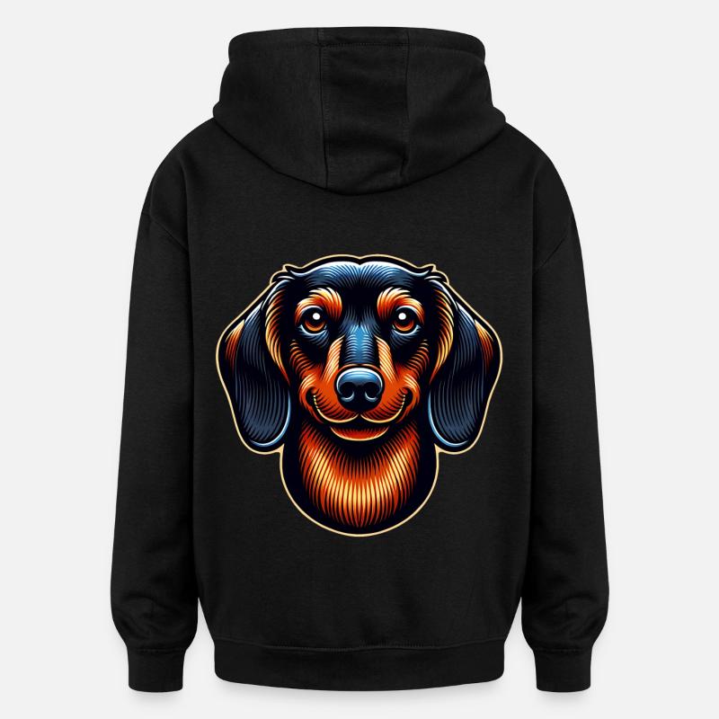 Portrait teckel - Sweat à capuche oversize unisexe - noir