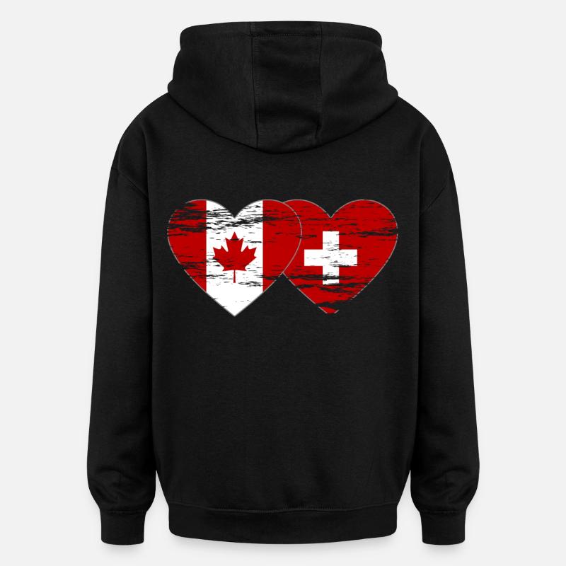 Canada Suisse Drapeau Coeur Utilisé - Sweat à capuche oversize unisexe - noir