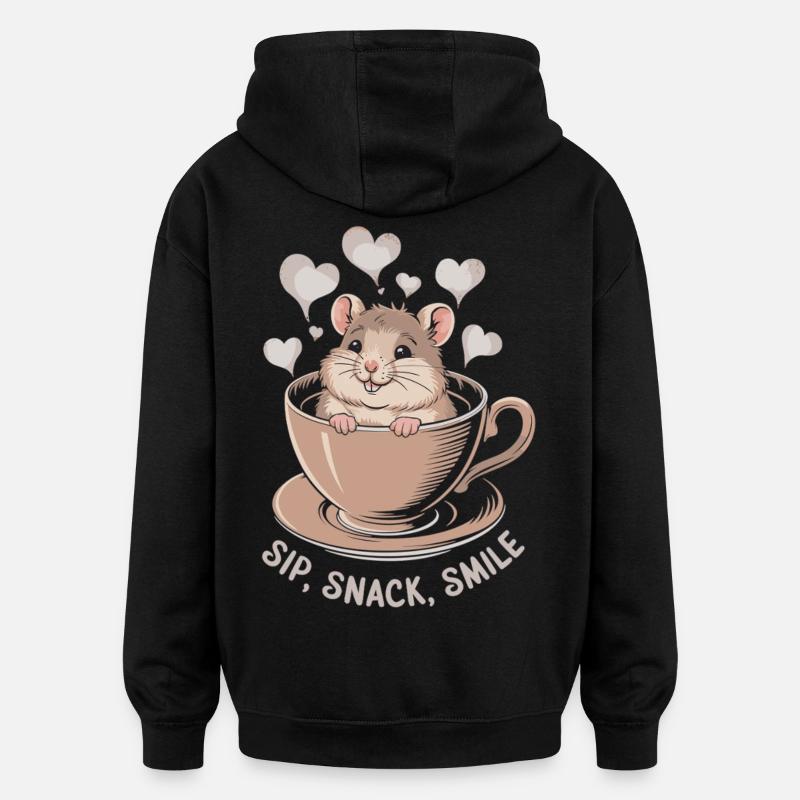 Kaffeepause mit Maus - Oversized Unisex Hoodie - Schwarz