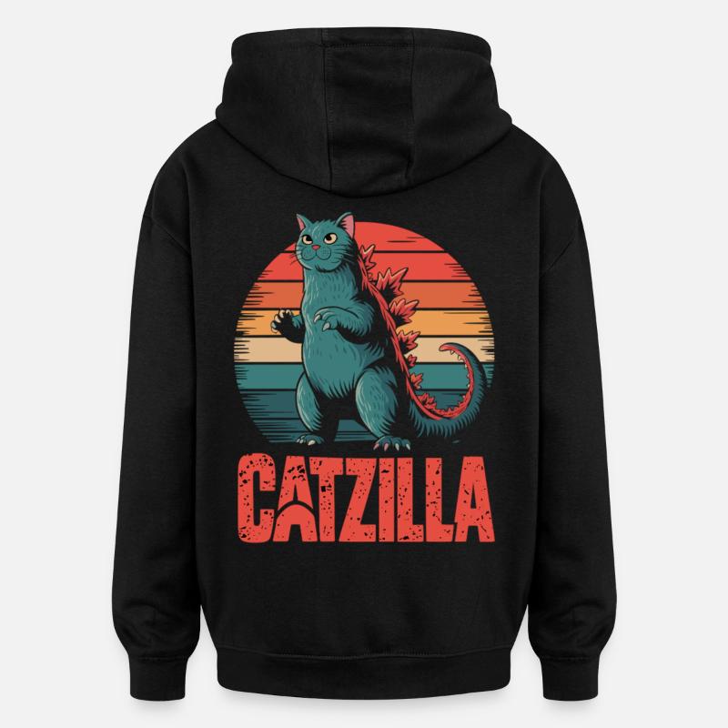 Monsterkatze im Retro-Stil - Catzilla - Oversized Unisex Hoodie - Schwarz