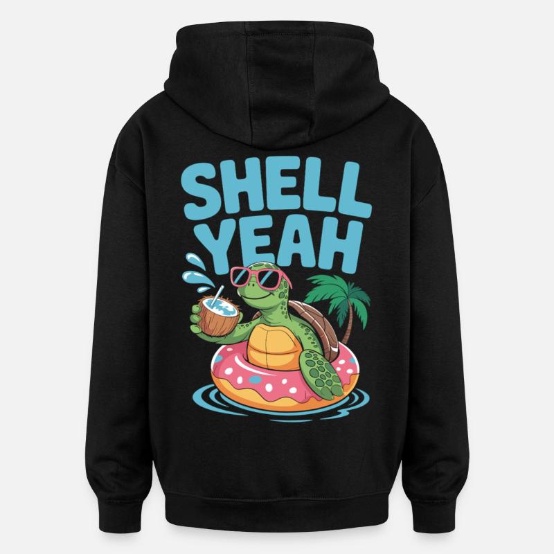 Sommer mit Stil – Turtle Time - Oversized Unisex Hoodie - Schwarz