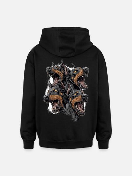 Cerberus Angry Dobermans – Aggressive Dogs - Oversized Unisex Hoodie - black
