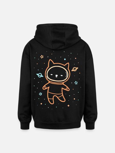 Space Cat - Oversized Unisex Hoodie - Schwarz