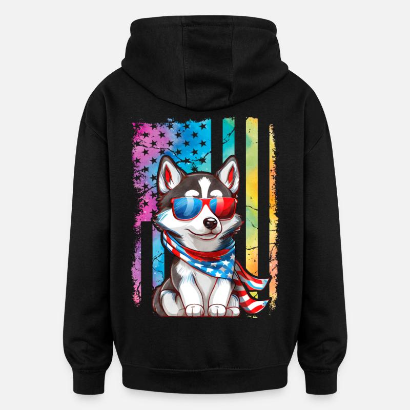 Husky États-Unis - Sweat à capuche oversize unisexe - noir