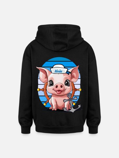 Cochon Marin Timonier Ancre Maritime - Sweat à capuche oversize unisexe - noir