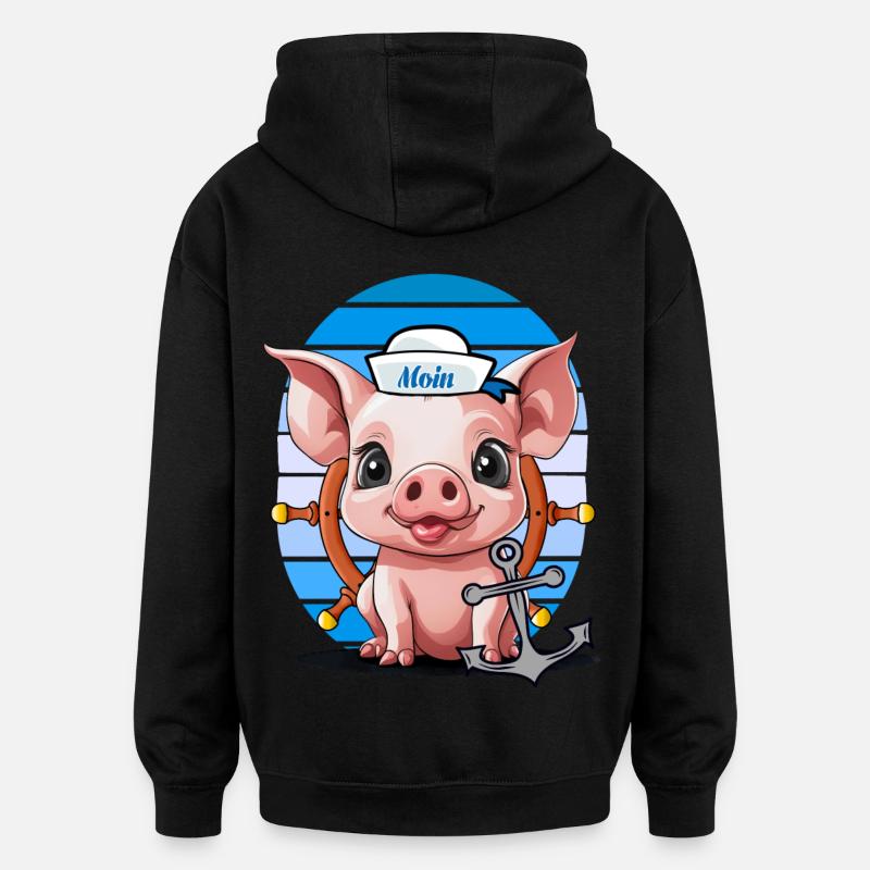 Schwein Matrose Steuermann Anker Maritim - Oversized Unisex Hoodie - Schwarz