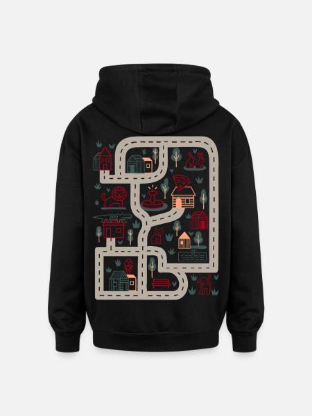 Kartenpfad Bunte Dorfwelt - Oversized Unisex Hoodie - Schwarz
