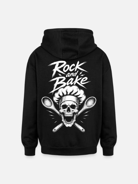 Rock and Bake Skull Motif - Oversized Unisex Hoodie - black
