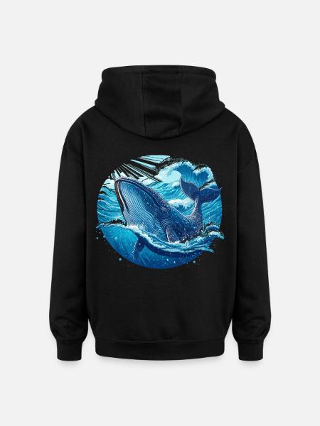 Blauwal - Oversized Unisex Hoodie - Schwarz