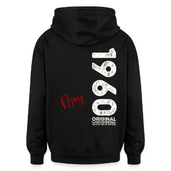 65th Birthday Original May Vintage 1960 - Oversized Unisex Hoodie - black - Back - Noah (186cm)