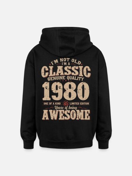 45th Birthday Original Vintage 1980 - Oversized Unisex Hoodie - black
