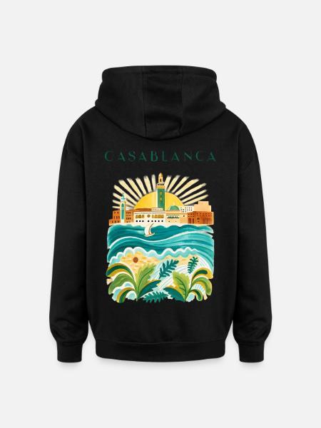 Casablanca Coastal Idyll Illustration - Oversized Unisex Hoodie - black
