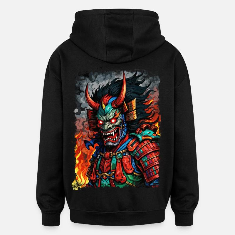Masque Oni Diable - Sweat à capuche oversize unisexe - noir