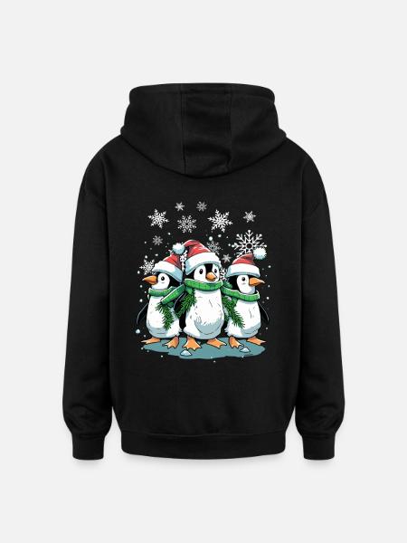 Søt julepingvin - Søt julepingvin - Oversized unisex-hettegenser - svart