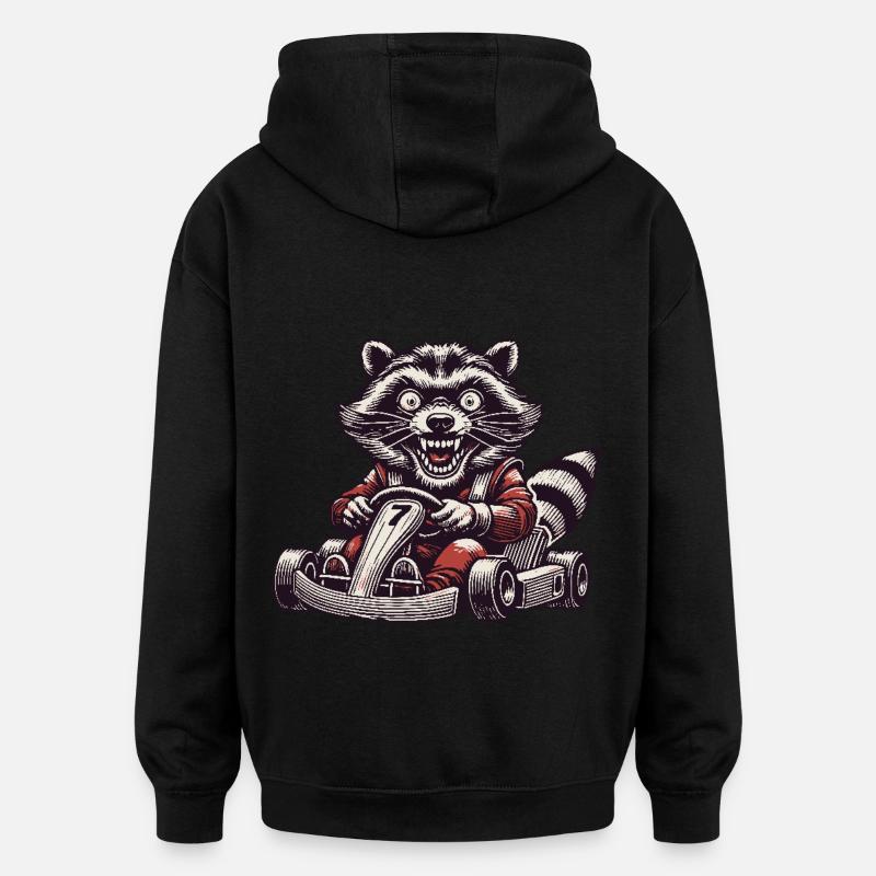 Raccoon Go-Kart Adventure Style rétro - Sweat à capuche oversize unisexe - noir