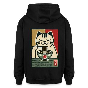 Ramen Nudeln Katzenliebhaber Retro Kawaii Katzen - Oversized Unisex Hoodie - Schwarz - Hinten - Noah (186cm)