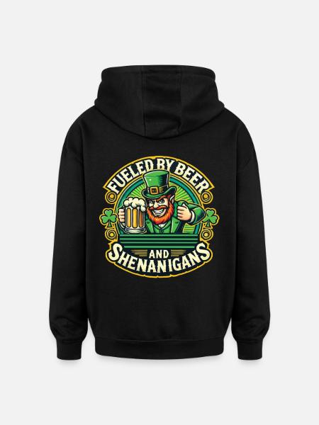 Saint-Patrick : Bière et farce - Sweat à capuche oversize unisexe - noir